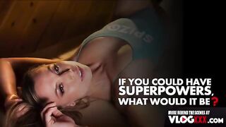 Skinny teen Aidra Fox answers questions about her wild ways in a steamy BTS scene