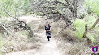 A wife with big boobs gets her pussy railed on the public trail after a sweaty workout
