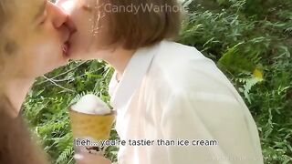 Don't lick the ice cream, girl, suck my dick instead!