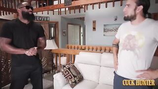 He enjoys watching his blonde wife getting fucked on the couch