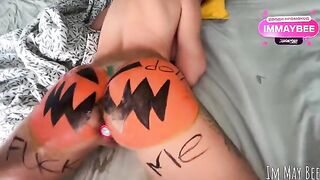 A pumpkin was smashed and cum was shot on it