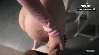 The man made a mess on the girl's belly from cum