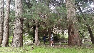 A pretty woman has sex with a pervert old man in the forest