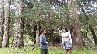 A pretty woman has sex with a pervert old man in the forest