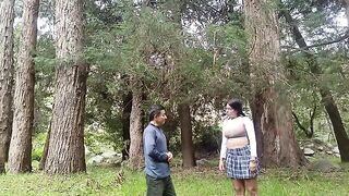 A pretty woman has sex with a pervert old man in the forest