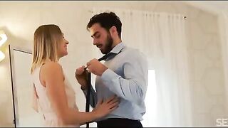 A man gently fucks a woman on the bed, trying not to injure her