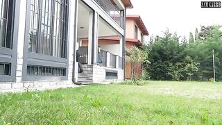 Romantic sex in the garden with a huge cumshot