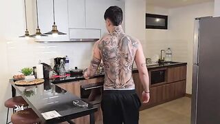 The coffee got cold while the sexy stepmom was finishing up