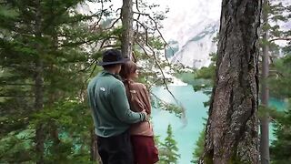 Outdoor sex of a passionate brunette couple in nature