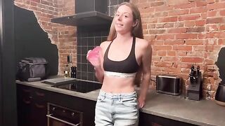 A beauty received a hard cock as a reward in the kitchen