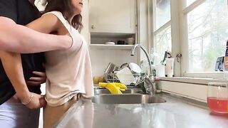 Hot mature with big tits fucks with her husband in the kitchen