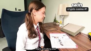 A schoolgirl is doing her homework with her stepbrother when things heat up