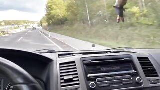 The girl has sex with her boyfriend in the car