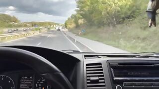 The girl has sex with her boyfriend in the car