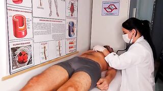 A hot nurse has no time for foreplay and takes off the patient's underwear