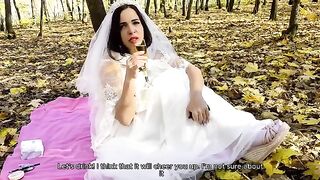 A white dress can be removed, but the cock should be kept in place