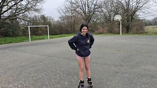 A girl was fucked in the woods by a stranger, her mouth filled with cum
