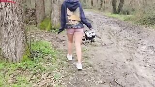 A girl was fucked in the woods by a stranger, her mouth filled with cum