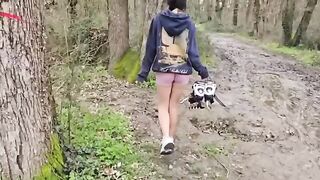A girl was fucked in the woods by a stranger, her mouth filled with cum