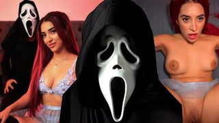 A scary movie with Jessica Sodi turns into a hot Halloween fuck
