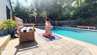 A big-breasted MILF gets fucked in the pool with oil
