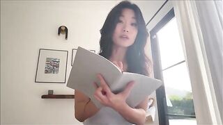 Asian step sister shares her bed with a nerdy guy for studying