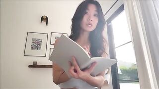 Asian step sister shares her bed with a nerdy guy for studying