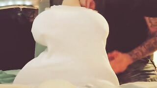 The guy uses his voice to express his passion while playing with himself