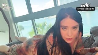 A hot Russian babe gets fucked on the bed in POV style