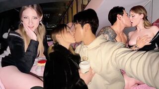 A couple engages in passionate sex right in the car