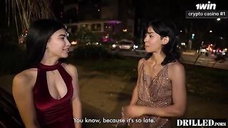 The couple fucked the girl in anal during their date