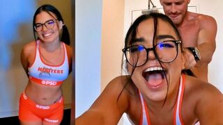 A Hooters waitress gets fucked hard by her boss in the kitchen