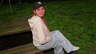 A beautiful girl has sex with a stranger in the park, showcasing her adventurous side