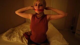 Ashley pleads for a deepthroat, showcasing her Resident Evil cosplay