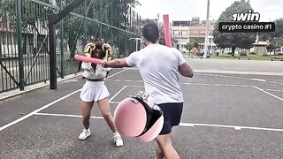 The pretty girl is having sex with her coach in the gym, getting wet very quickly