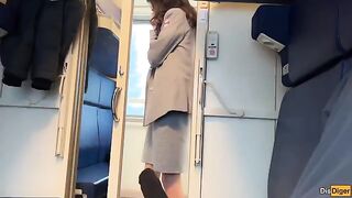 A cute girl was caught jerking off by the train conductor in a risky spot