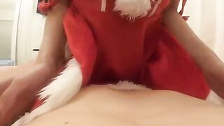 A beautiful woman has a huge cock for cum shot in her pussy