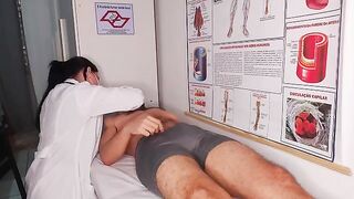 The doctor checks the patient’s cock during oral examination
