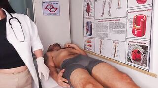 The doctor checks the patient’s cock during oral examination