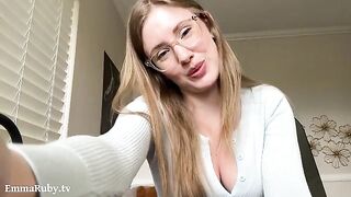 A girl with glasses puts on lipstick, guiding you with ASMR