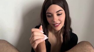 My hand moves to the beat, eyes filled with ecstasy - a hot brunette babe’s exclusive handjob video