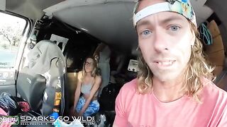 A girl is having fun with a guy in front of her house