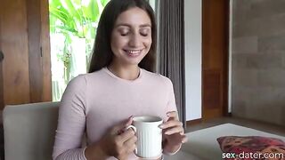 A hot brunette comes for tea and gets fucked hard on SEX-DATER!