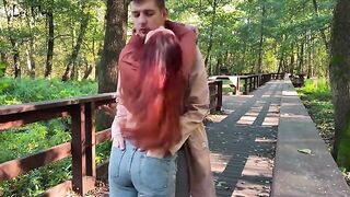 Babe fucked in public by her boyfriend with a butt plug