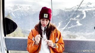 Blowjob in the mountain cableway with a stranger, cum in mouth