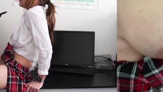 School girl caught masturbating gets creampied by teacher