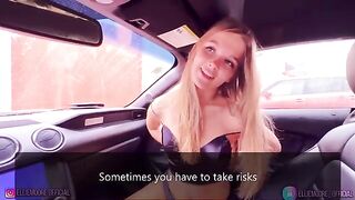 The beautiful girl fell in love and gave a blowjob in the car