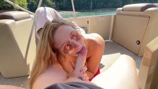 A couple enjoys a passionate and messy double creampie on a pleasure cruise