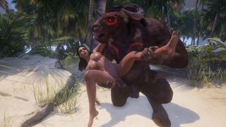 Big tits slut gets banged by two horny monsters