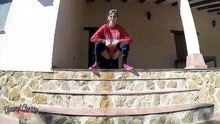 A sexy girl with a full bladder goes outside to pee, showcasing Megan Rain’s petite frame and stunning 5'1" figure in this exclusive MyDirtyHobby compilation. Known for her sweet freckled face and long, pretty hair, Megan brings her signature intensity to